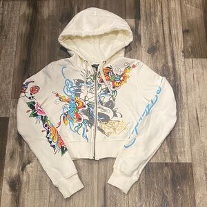 Ed Hardy Graphic cropped Hoodie. Size S
